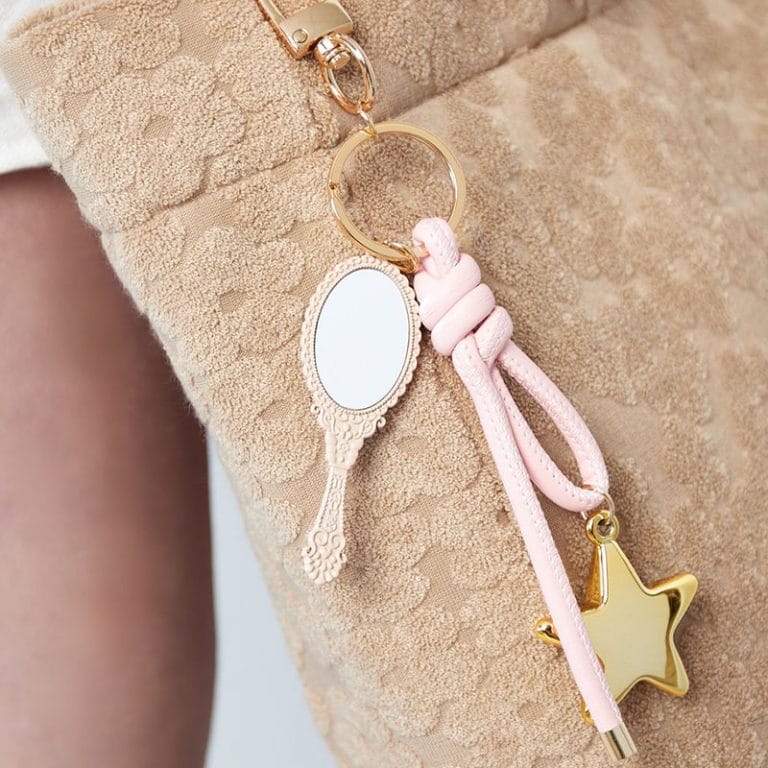 Sleutelhanger Spiegeltje Goud Roze