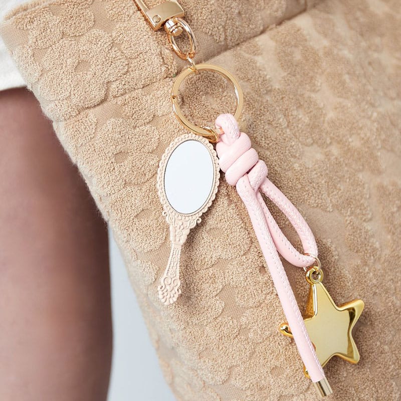 Sleutelhanger Spiegeltje Goud Roze Sleutelhanger Spiegeltje Goud Roze