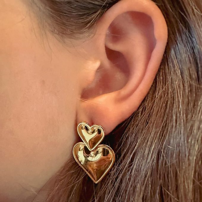 Dubbele Hartjes Oorbellen Goud