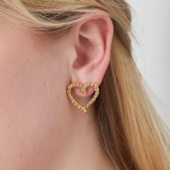 Gedraaide Hartjes Oorbellen goud
