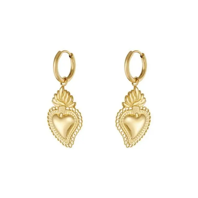Gouden oorbellen vlammend hartje
