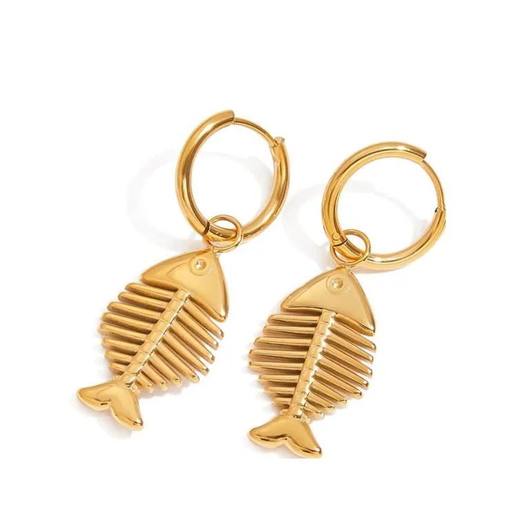 Gouden visgraat oorbellen