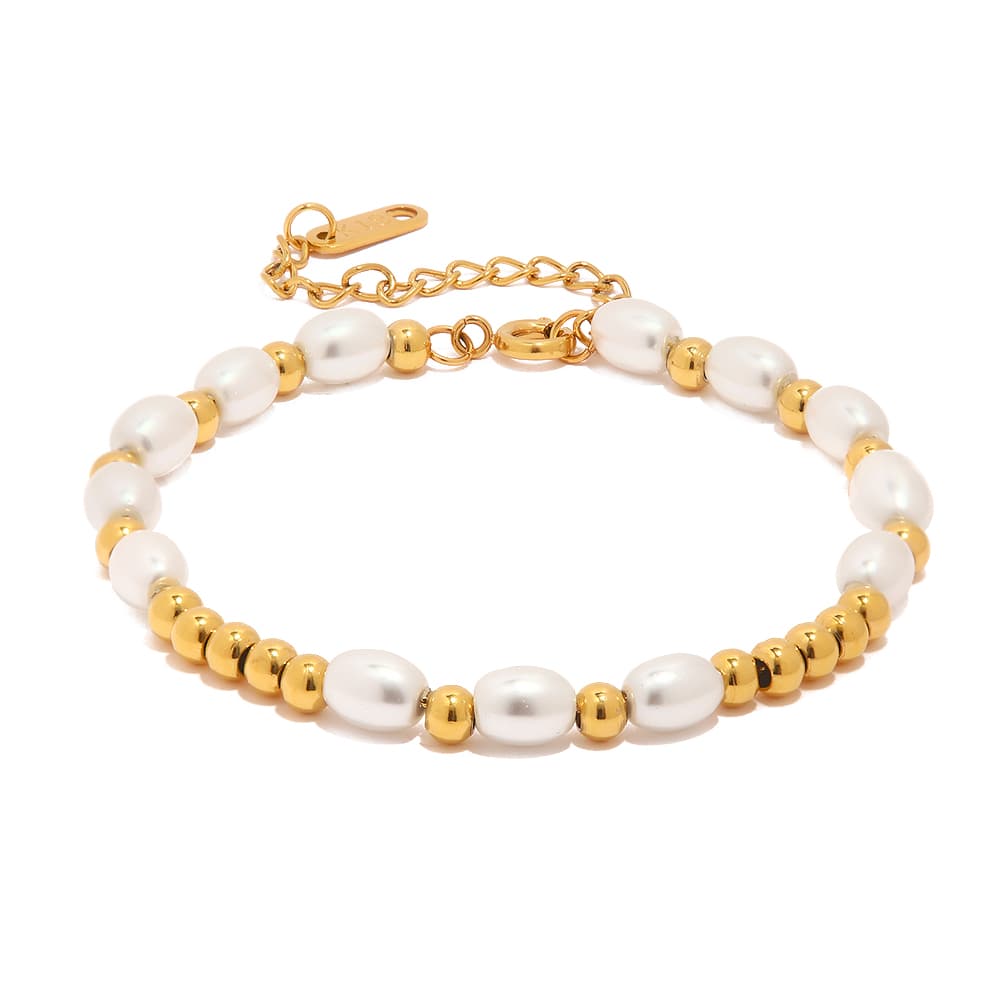 Armband gouden kralen met parels Gouden kralen armband met parels