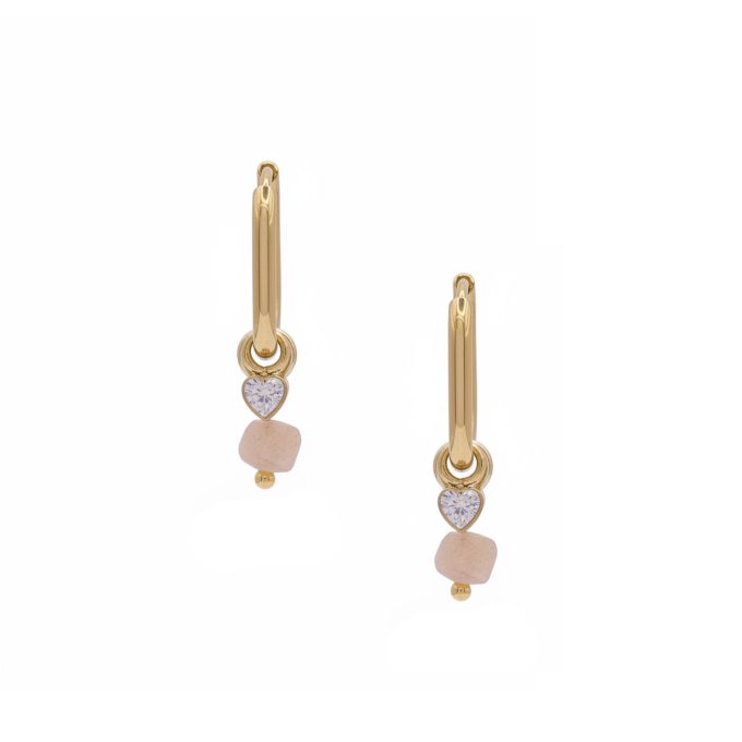 Oorbellen met roze steentje en hartje